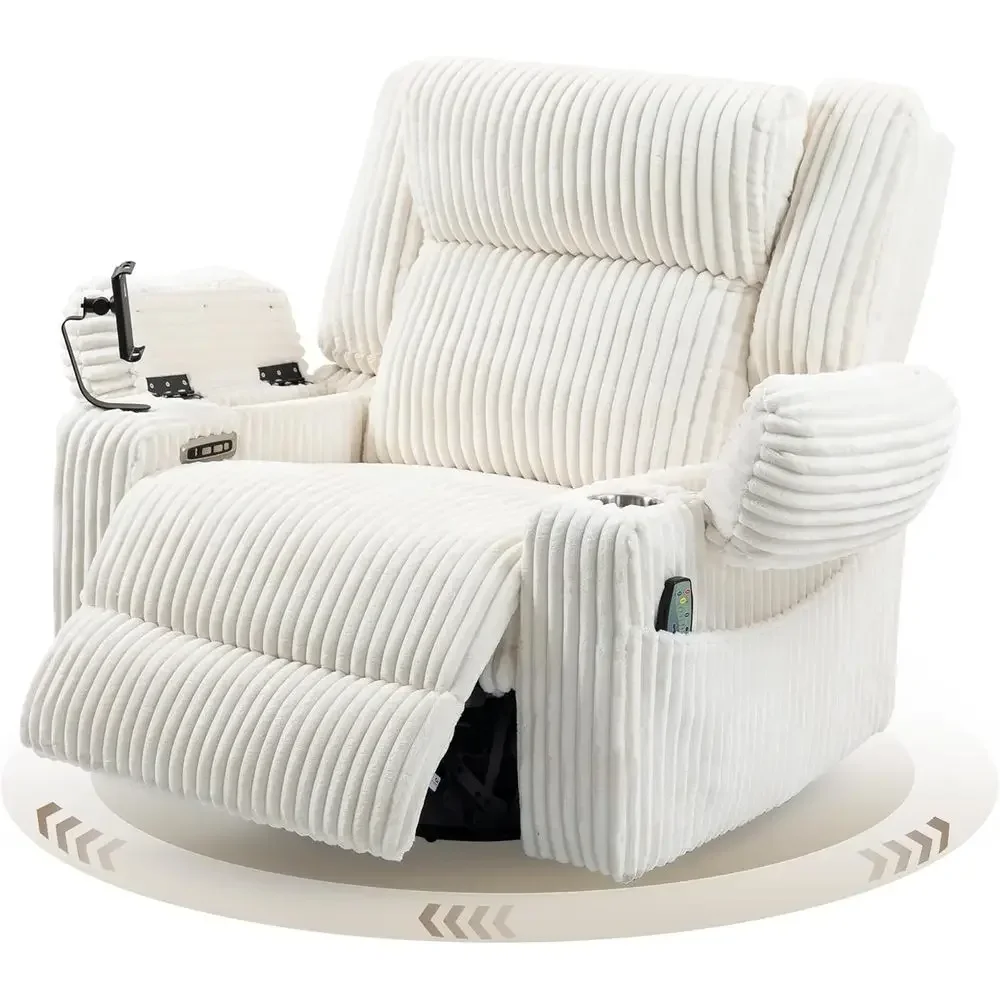

Dual Motor Swivel Rocker Recliner with Adjustable Rest, Vibration, Heat, USB Ports, Storage, Cup Holder, Cream White