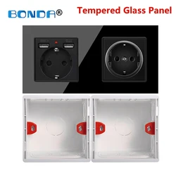 BONDA presa di corrente a parete presa di corrente USB interfaccia di ricarica Crystal Glass 172mm * 86mm 16A Set combinato scatola inferiore per uso domestico