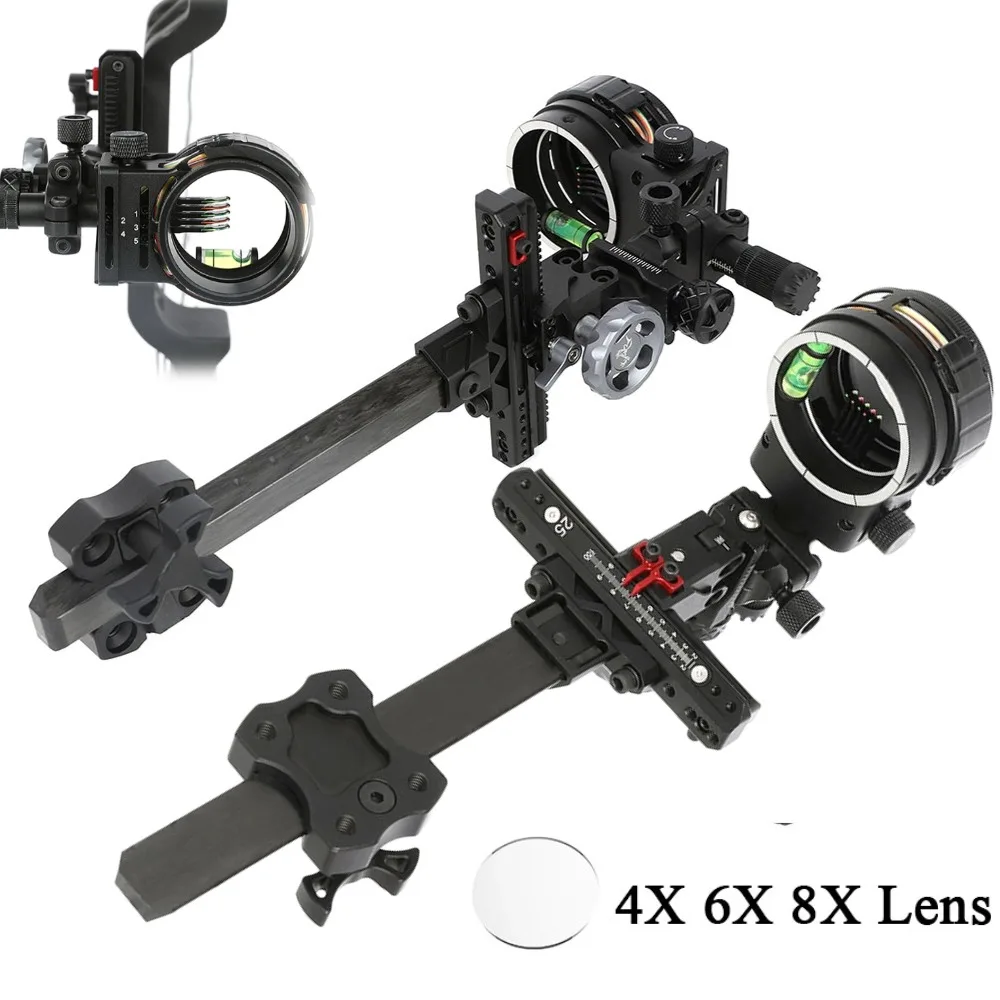 

TX2650 4x/6x/8x Compound Bow Sight CNC Archery 5 Pin Sight Carbon Rod Adjustable Left/Right Hand Bow Shooting Hunting Targeting