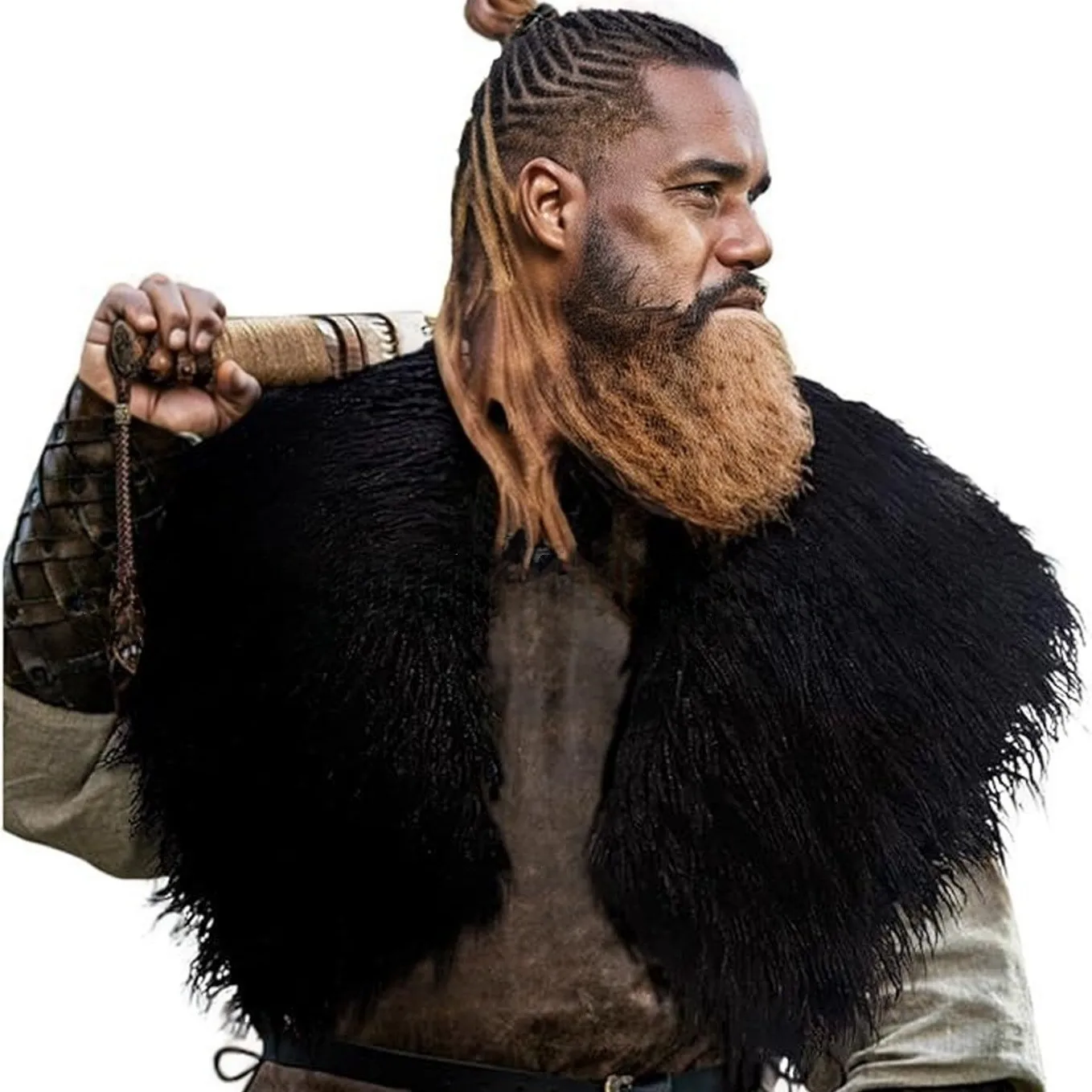 Halloween Fur Collar Winter Clothing King Warrior Cloak Viking Fur Shawl Medieval Warrior Artificial Fur Cloak Cosplay Costume - view 4