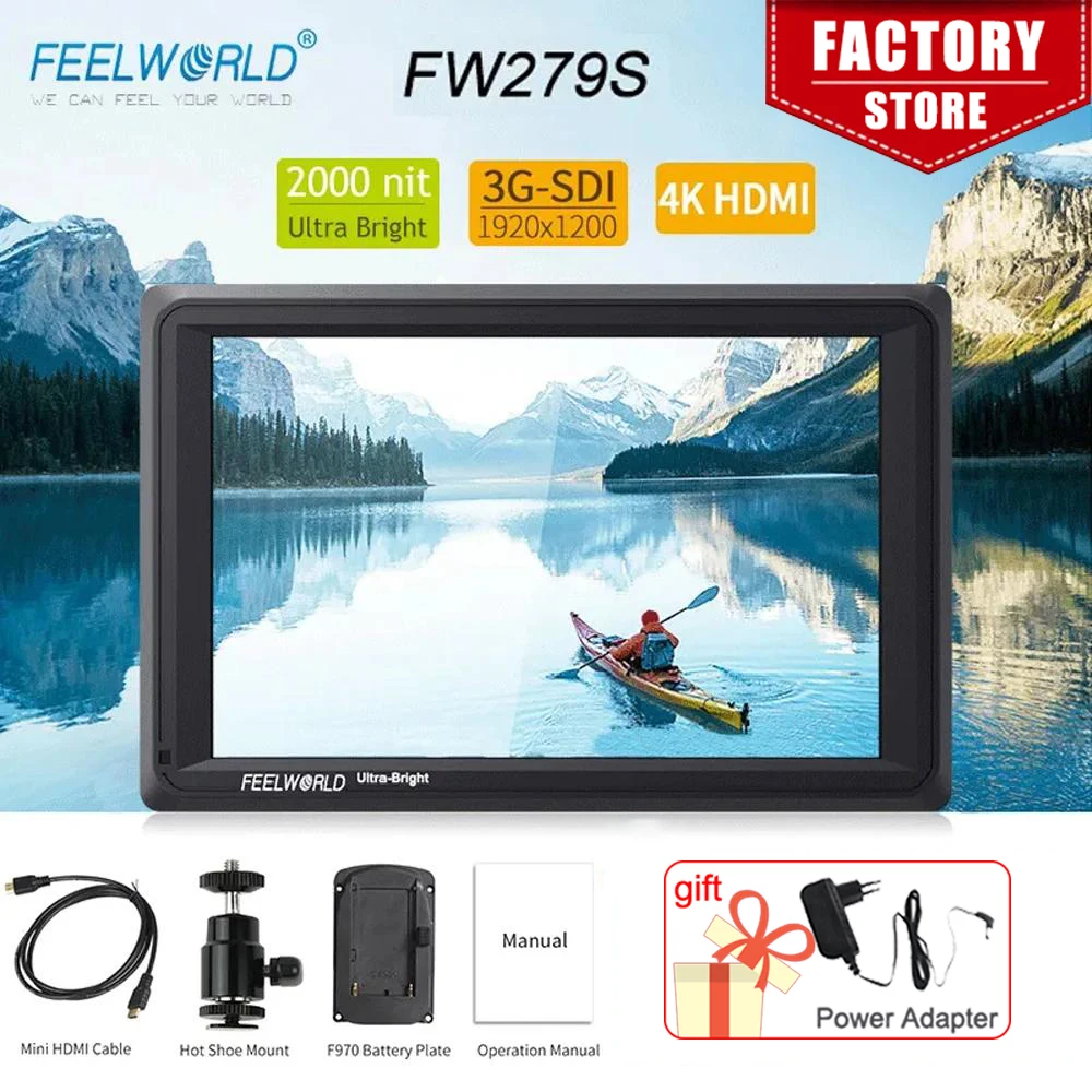 

FEELWORLD FW279S 7 Inch 2200nit Daylight Viewable Camera Field Monitor 3G-SDI 4K HDMI Input Output 1920X1200 7" IPS Monitor