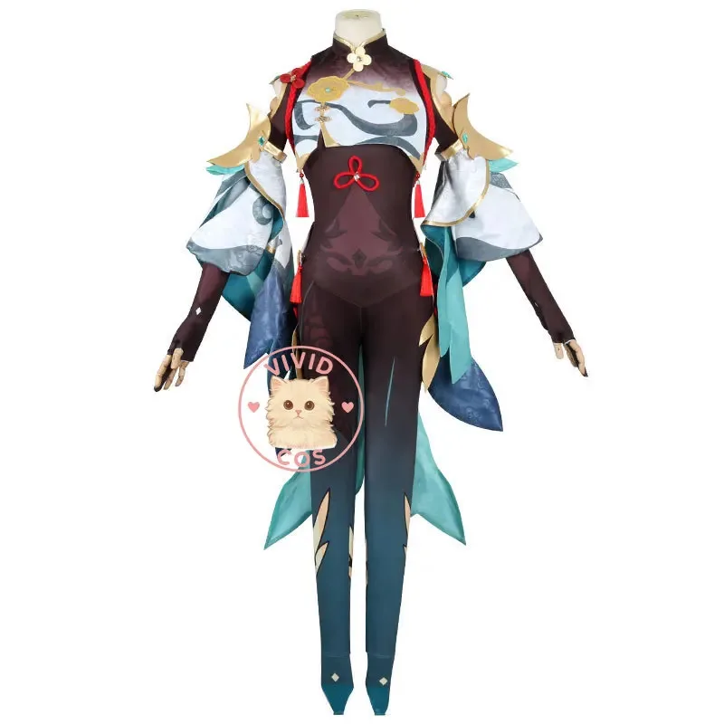 Genshin Impact Cosplay Costume Shenhe Anime Jumpsuit for Women's Fashion Comic Con Hallf Party Set