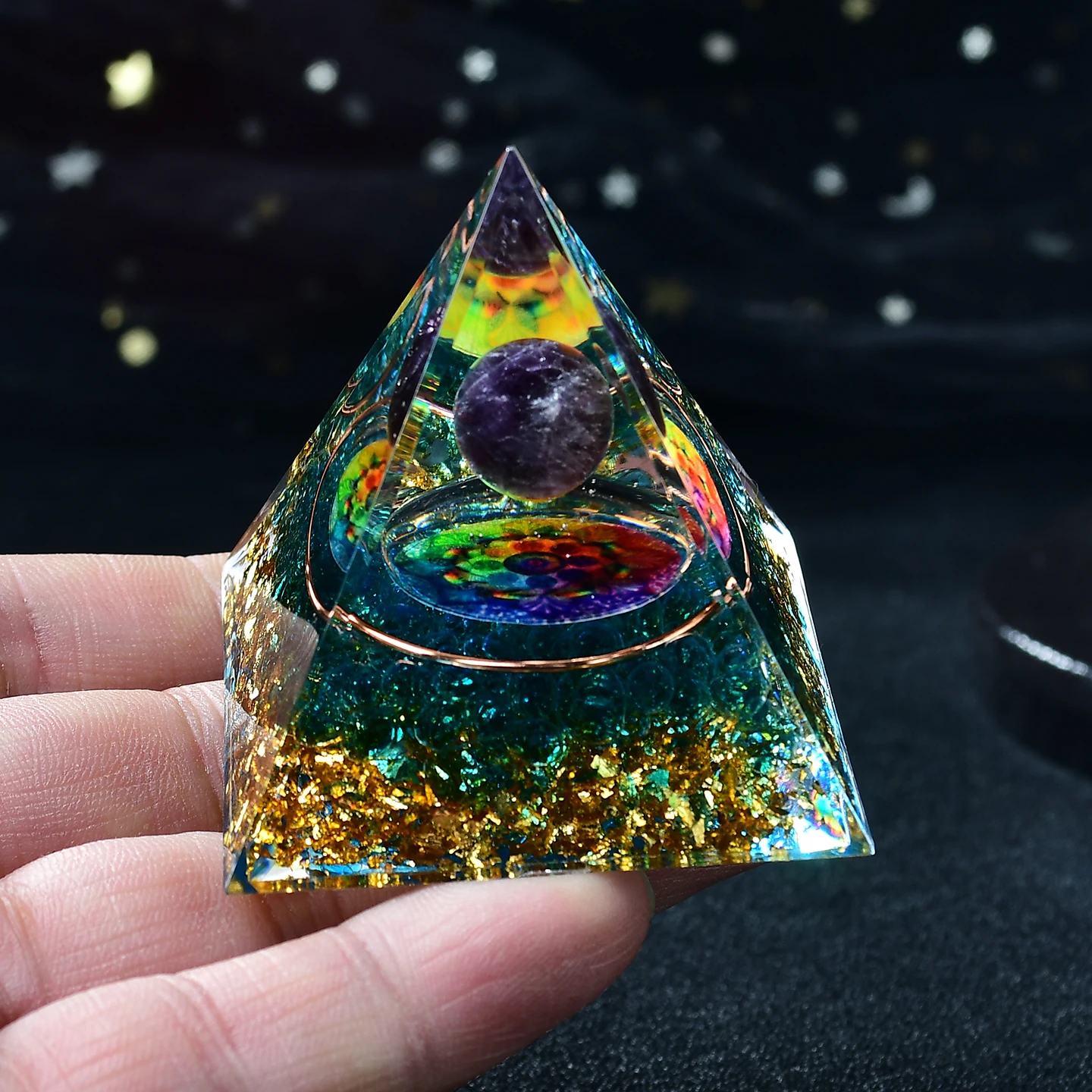 Natural Amethyst Ball Resin Energy Pyramid Healing Gemstone Pebble - Decorative Energy Stone for Festive Gift
