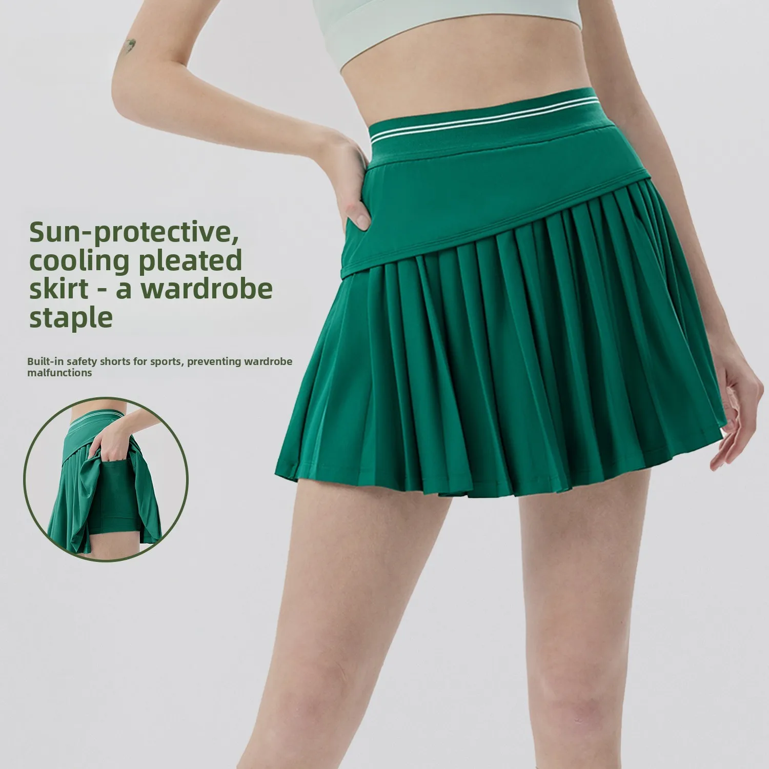 

Теннисная юбка-шорты женская, имитация двухслойной, с защитой от просвечивания, для бега на улице, со встроенными карманами, спортивная юбка средней длины