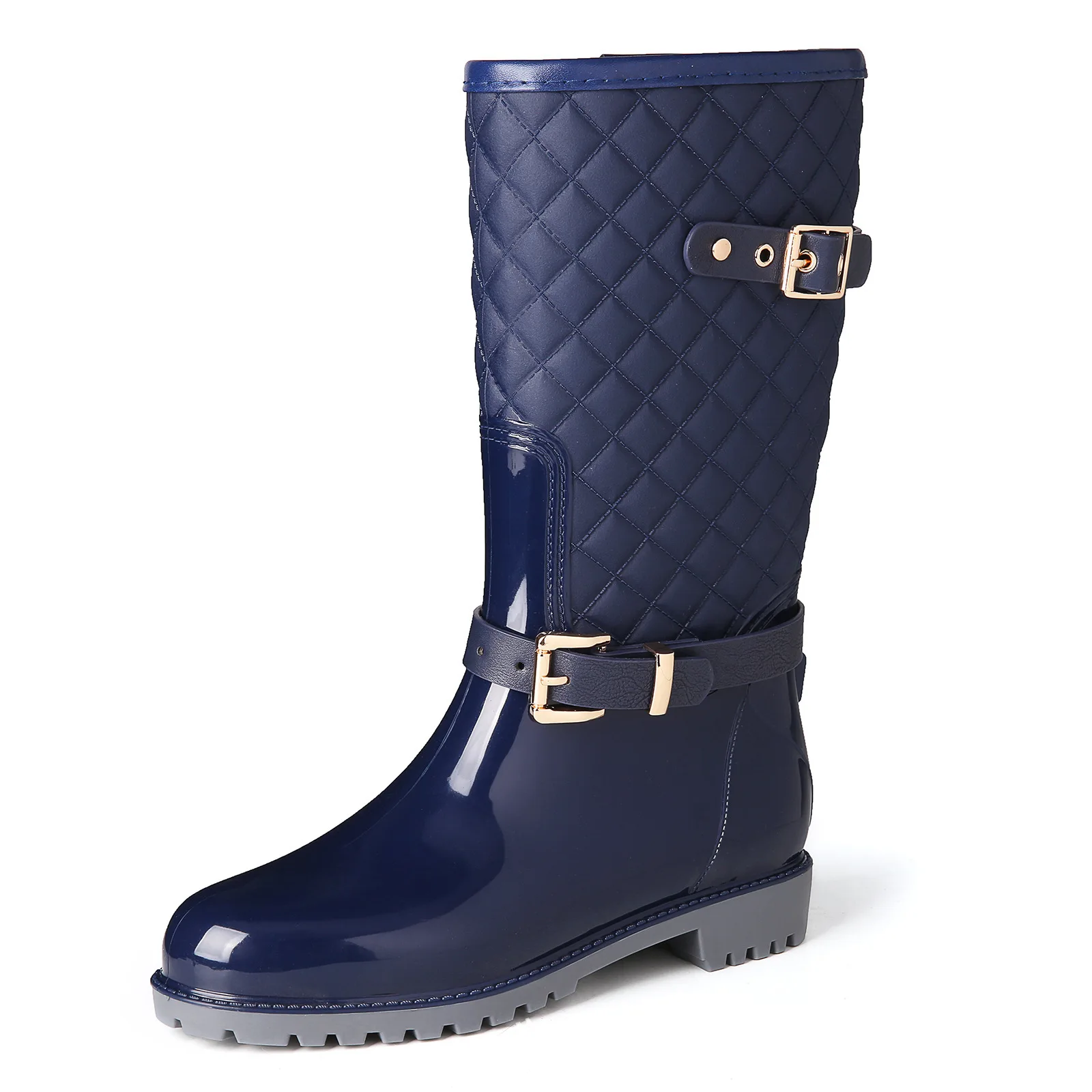 

2025 New Women's Water Shoes Fashionable Rain Boots Diamond Grid Warm Mid-Calf Rain Shoes EVA Material for Spring Use