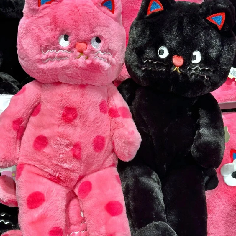 60-105cm Kawaii Plush Polka Dots Cat Pillow Soft Stuffed Animal Doll Ins Style Back Cushion For Bedroom Nap Home Decor Plush Toy