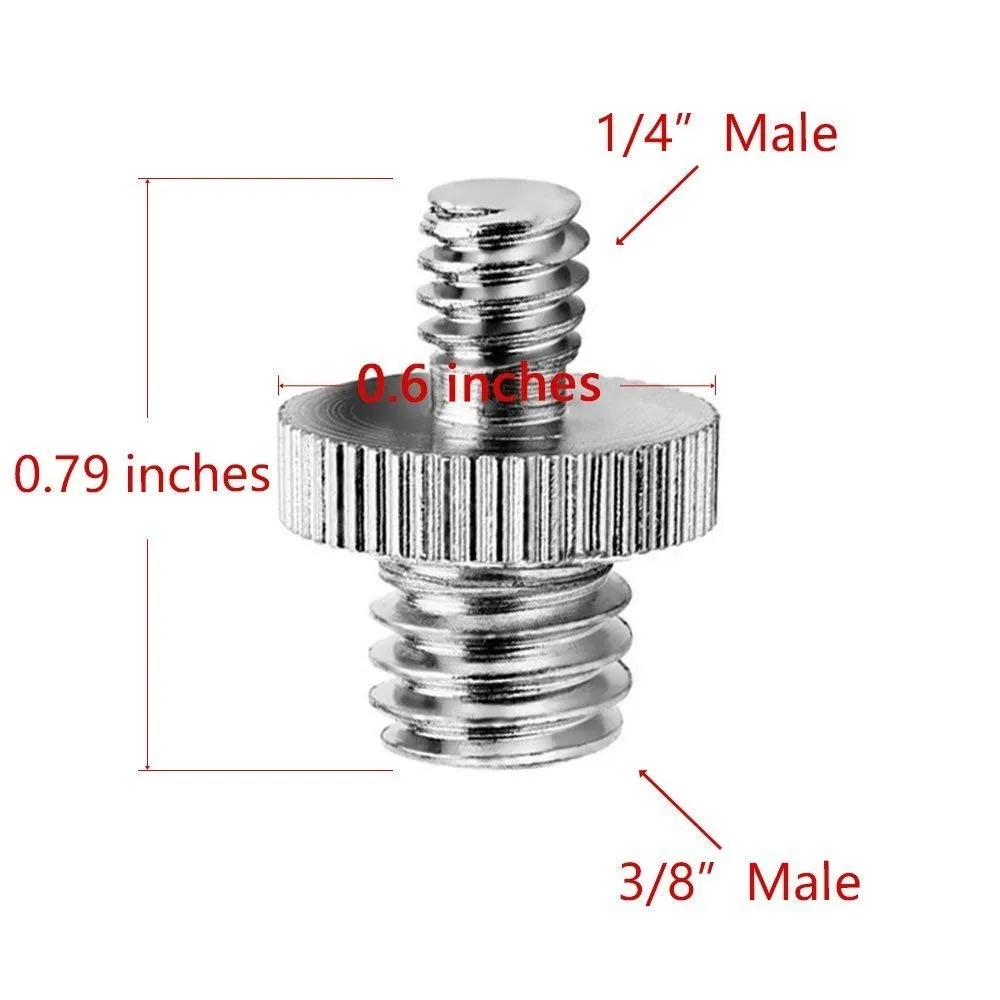 Adattatore per vite in metallo filettato maschio da 1/4 "maschio a 3/8" per supporto per treppiede per fotocamera DSLR SLR supporta accessori per fotocamere da 3/8 pollici