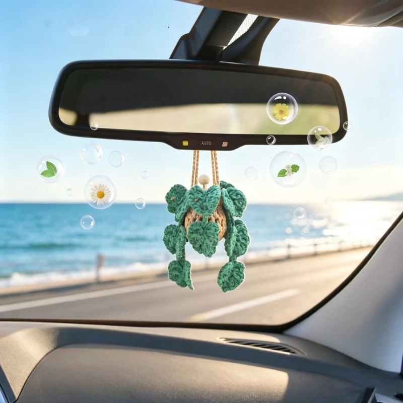 10ml Refillable Glass Car Aroma Bottle, Hand Woven Flower Hanging Auto Diffuser Ornament