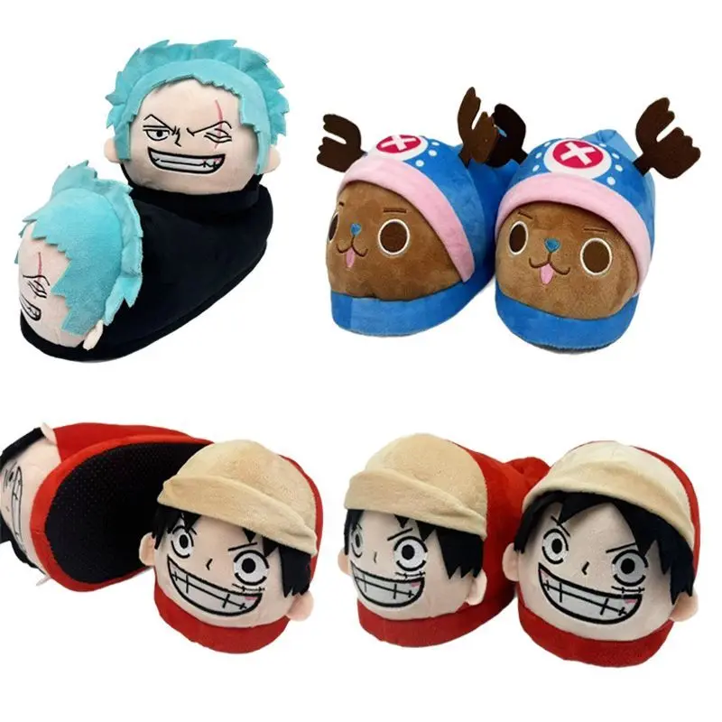 Anime One Piece Tony Tony Chopper Plush Slippers Cute 3D Reindeer Figure Winter Fluffy Warm Indoor Slippers for Adult Cartoon