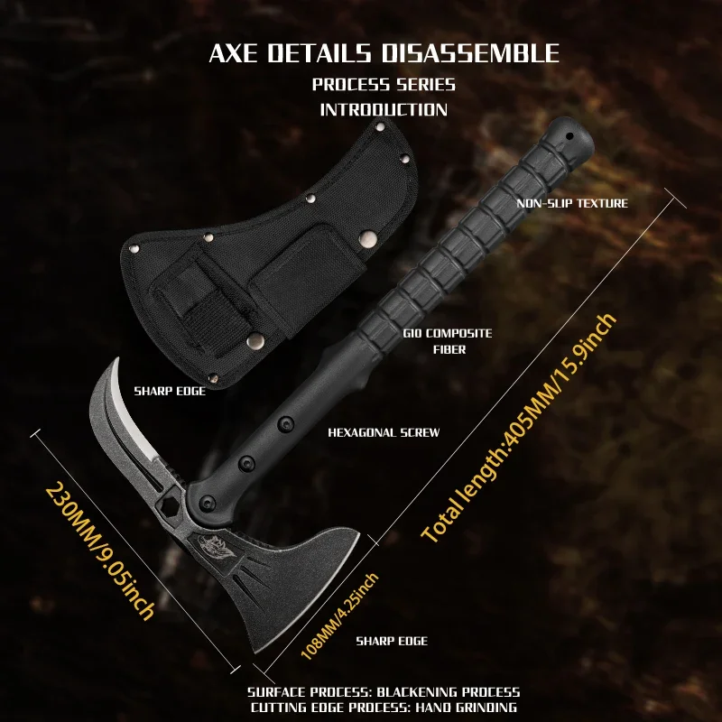 Imagem -04 - Portátil Multi Funcional Aço Battle Axe Huangfu4cr13 Survival Axe para Acampamento ao ar Livre Caça e Atividades de Emergência