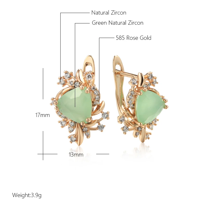 Kinel New Trend Crystal Flower Earrings for Women 585 Rose Gold Color Green Natural Zircon Drop Earrings Fine Daily Jewelry