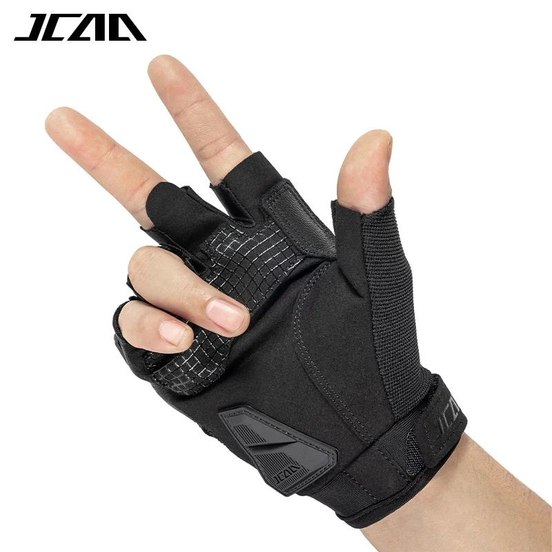 Summer Half Finger Motorcycle Riding Gloves Men's Genuine Leather Breathable Anti Drop Carbon Fiber Shell Short Motorbike Gloves