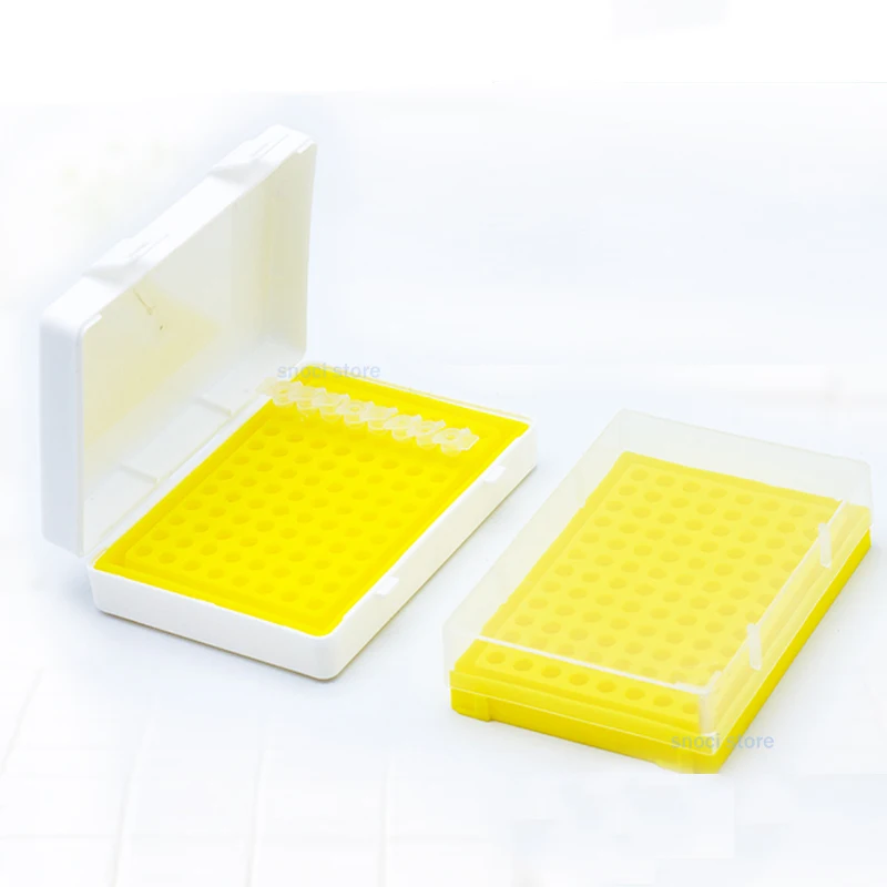 3 Stück PCR-Röhrchenständer, 0,2 ml Zentrifugenröhrchenbox mit Deckel, Kunststoff-Aufbewahrungsbox, Labor-PP-Röhrchenständer, EP-Röhrchenständer, 96 Löcher – Detail 7
