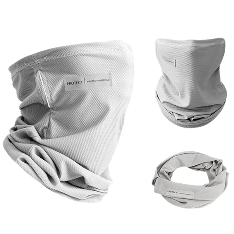 Summer Ice Silk Sunscreen Mask For Men Women Outdoor Cycling Face Cover Solid Color Neck Wrap UV Protection Ear Bandana Scarf image 2