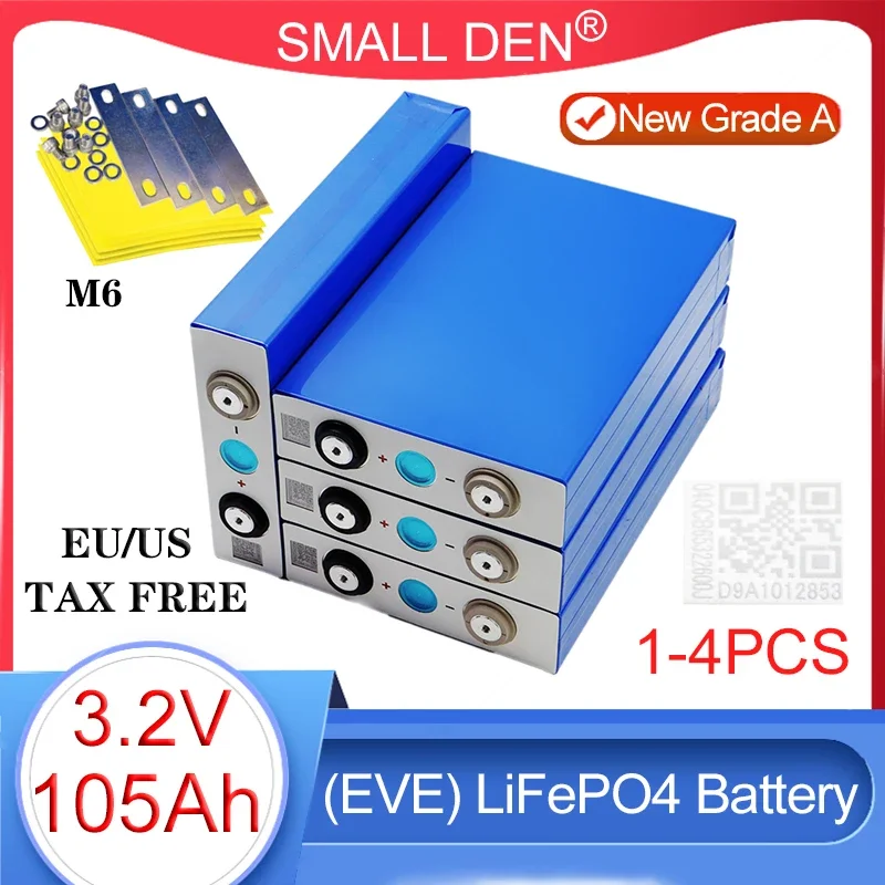 

New 3.2V 105Ah LiFePO4 Rechargeable battery Eve-Grade A 3C High power DIY 12v24v E-boat Off road Forklift Inverter Solar storage