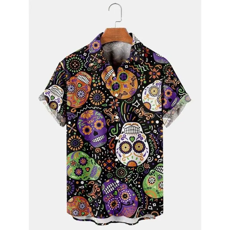 

Skull Series Printed Men's irts Loose Fit ort Sve Youthful Sle Summer Casual Wear Comfortable Breathable Fabric