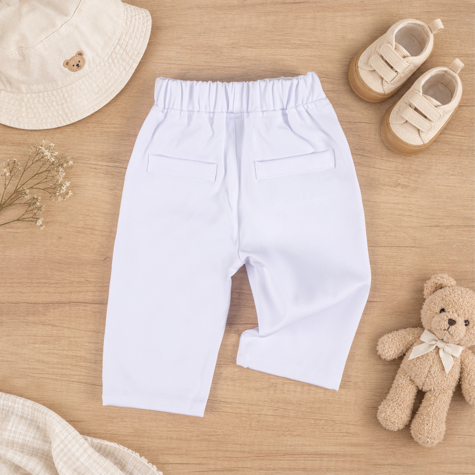 Weiße lange Hosen für Babys, Jungen, 3-24 Monate, formelle Hosen mit elastischem Bund, Anzughosen für Kleinkinder, geeignet für Hochzeiten, Partys, Geburtstage und andere festliche Anlässe. – Detail 5