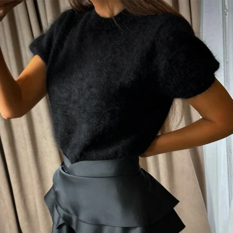 Knitted Pullover Autumn Winter Fashion O-Neck Short Sleeve Jersey Loose Women's Y2k Cute Sweaters Vest Streetwear Female Jumpers 4