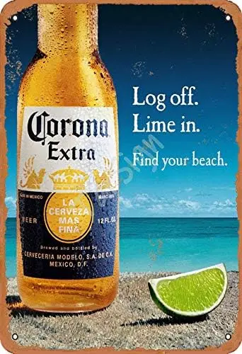 TarSign Corona Beer Log Off in Find Your Beach Vintage Tin Sign Logo 12 8 inches Advertising Eye-Catching Wall Decoration