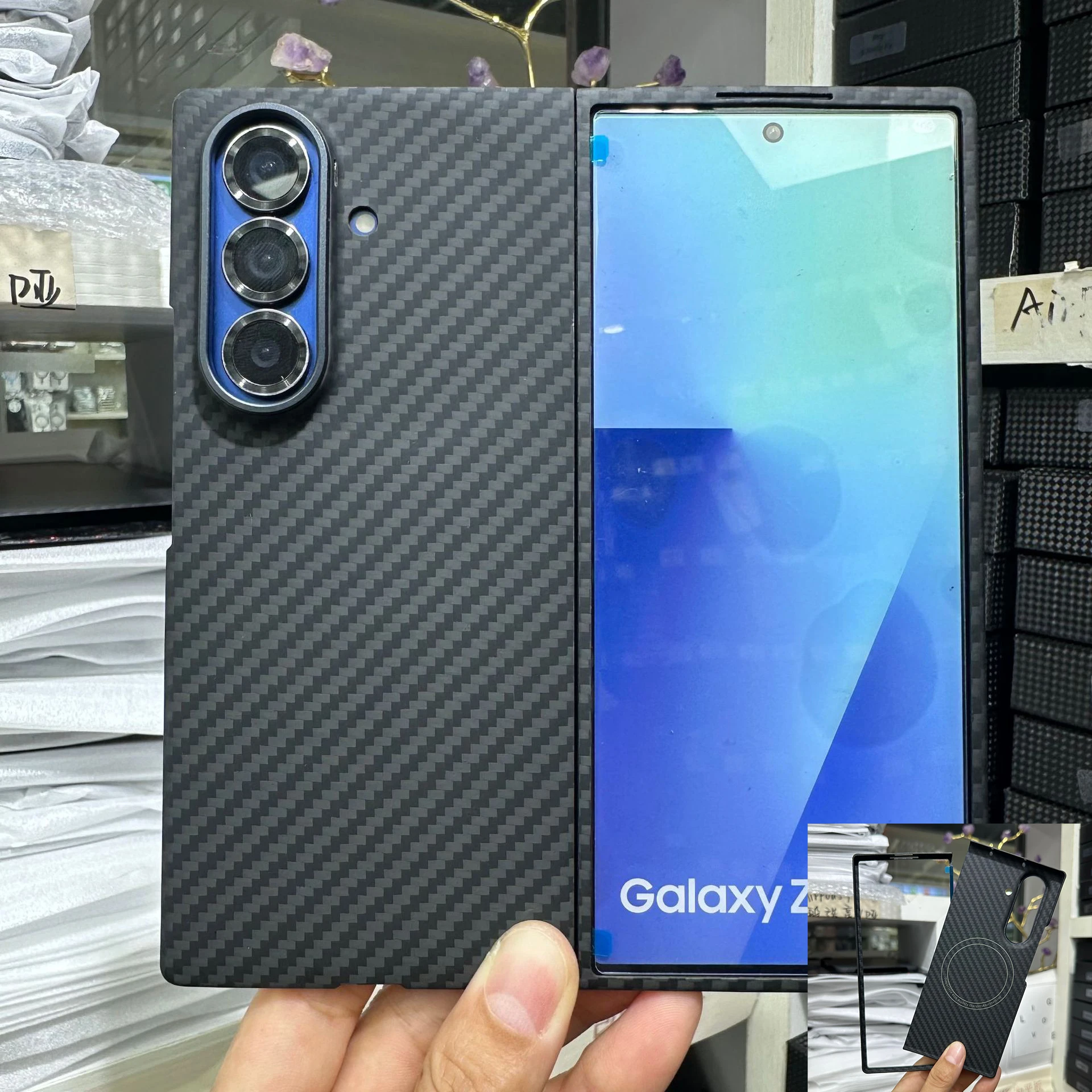 

Для Samsung Galaxy Z Fold 7, арамидный магнитный чехол для телефона из углеродного волокна, ультратонкий легкий защитный чехол на переднюю и заднюю крышку