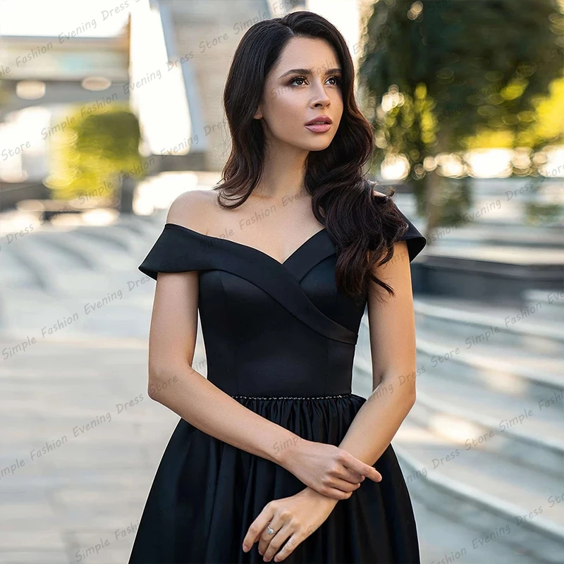 Vestido De noche De satén con hombros descubiertos para mujer, elegante Vestido De fiesta De princesa Formal, Sexy, color negro, 2023