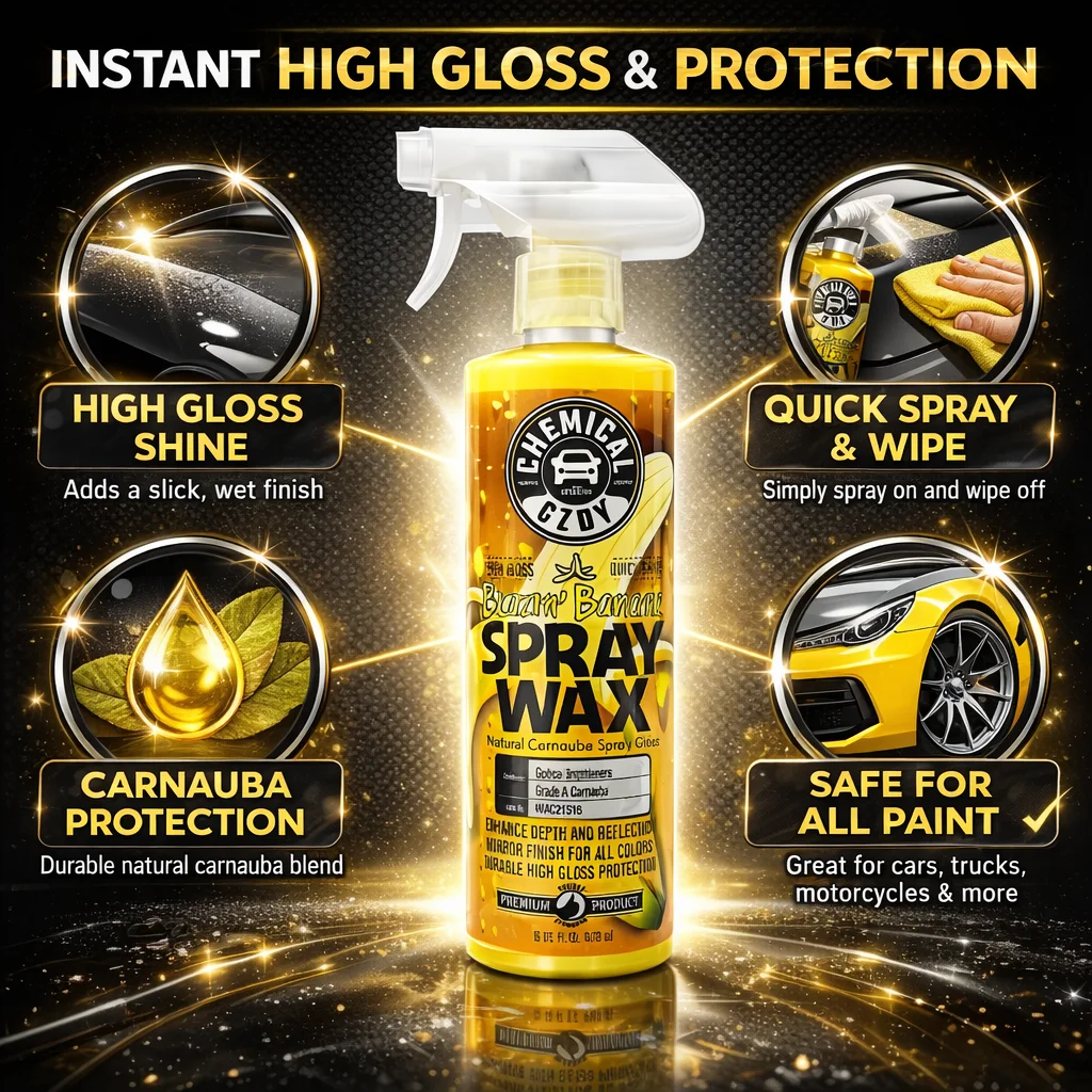 Blazin’ Banana Spray Wax 16 oz – Natural Carnauba Quick Wax, Deep Gloss Finish, Water Beading Protection, Easy Spray On