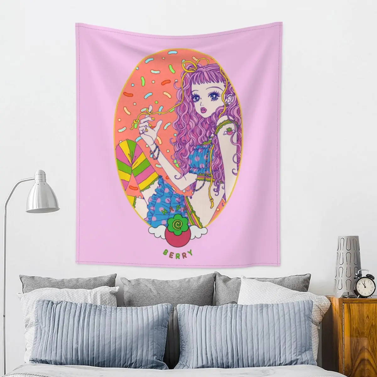 Tapiz de baya feliz de Miwako, tapices estampados para colgar en la pared, Anime Manga, manta Bohemia, tela para decoración del dormitorio