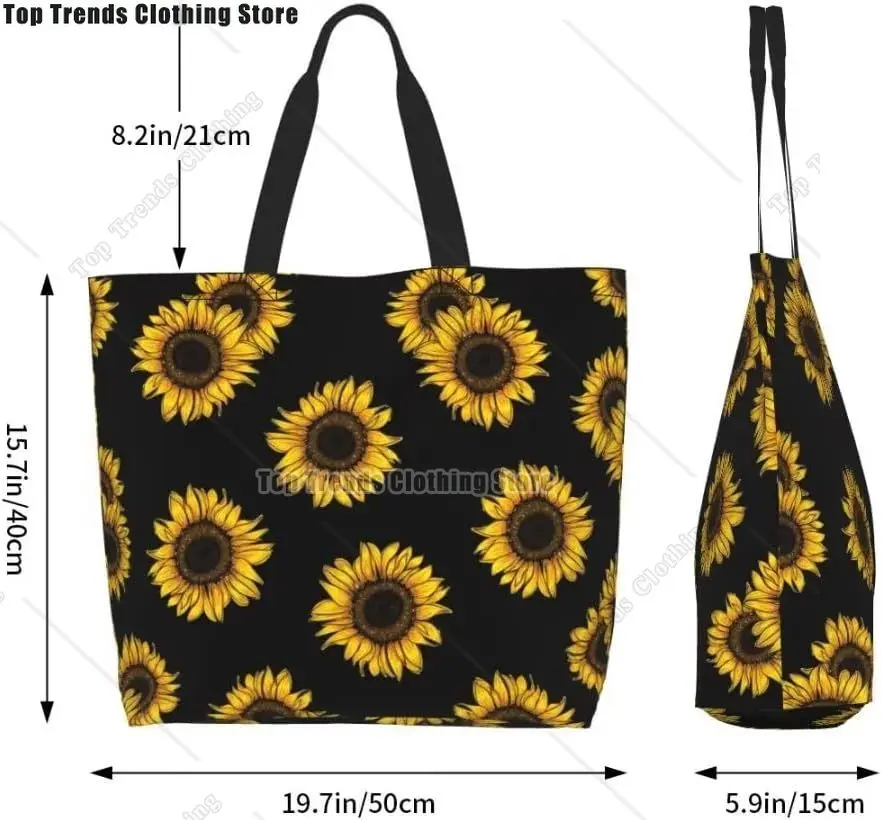 Funny Sunflower Theme Grocery Tote Bag Yellow Floral Shoulder Reusable Beach Shopping Handbags Casual Travel Sunflower Gifts