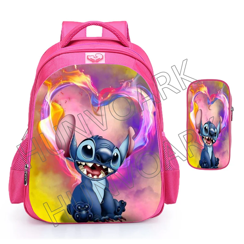 Lilo & Stitch Children School Bags 16inch Primary Pink Backpack Children Shoulder Backpacks Gift Bag Mochilas Infantil