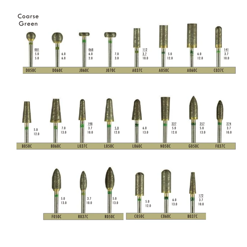 Fully-sintered Diamond HP Drill Bur Coarse Green Dentistry Tools Zirconia Ceramics Crowns Polisher Dental Lab Grinding Polish
