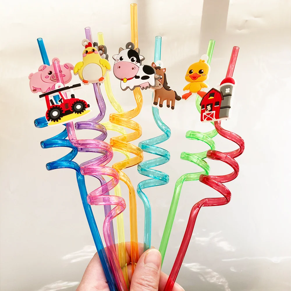 

24Pcs Farm Animals Plastic Drinking Straws Reusable Crazy Straws Kid Barnyard Farm Birthday Party Supplies Chicken Sheep Cow Pig