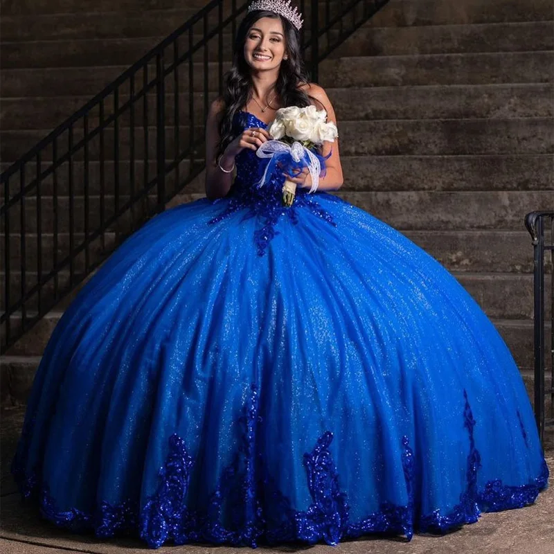 

Angelsbridep Royal Blue Princess Ball Gown Quinceanera Dresses Vestidos De 15 Años Bling Sequined Tulle Brithday Prom Dress