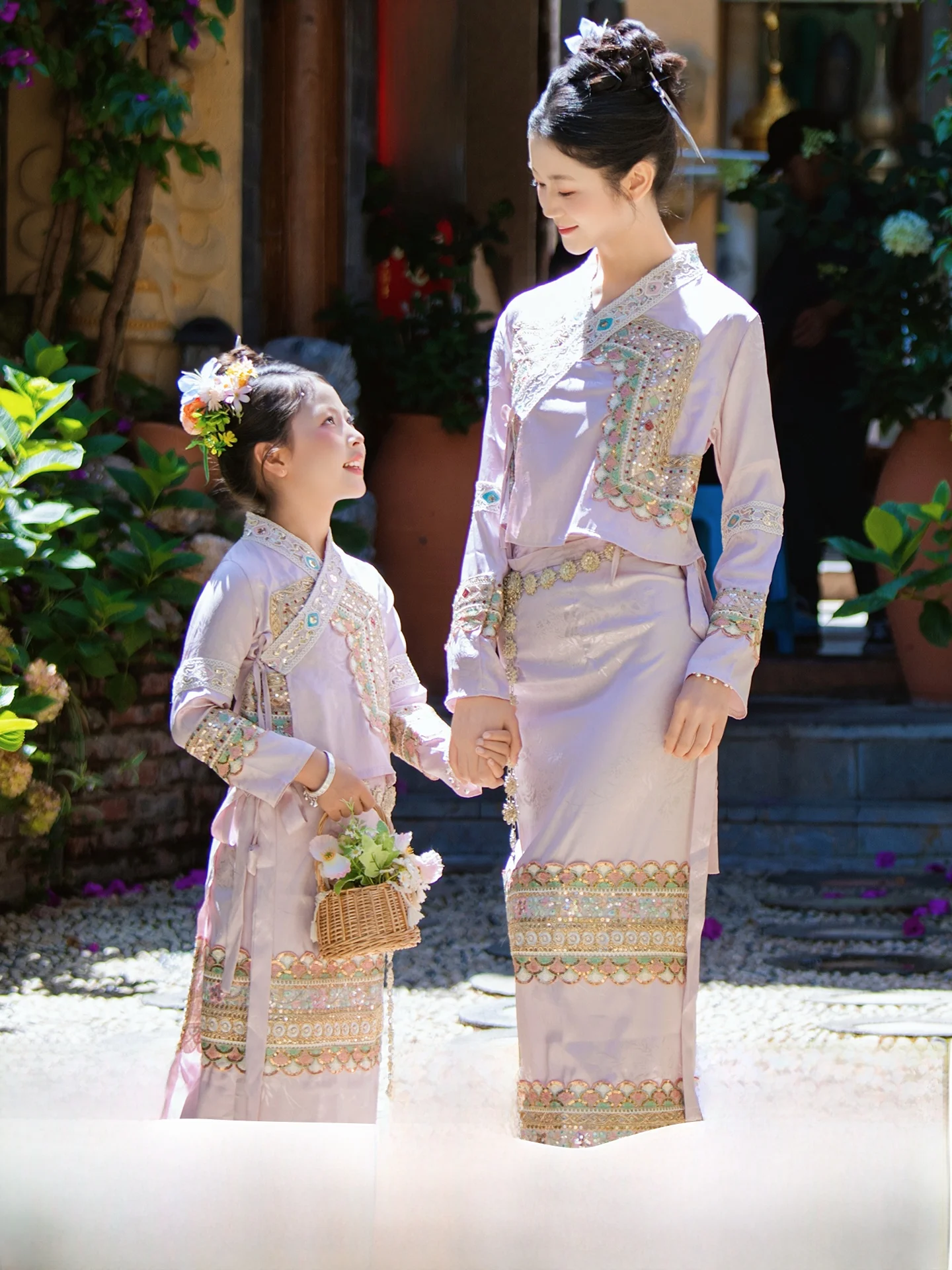 親子民族衣装-女性用-新しいスタイル-子供用-大人用-西双版納-ダイ族-民族伝統衣装-ポリコットン混紡