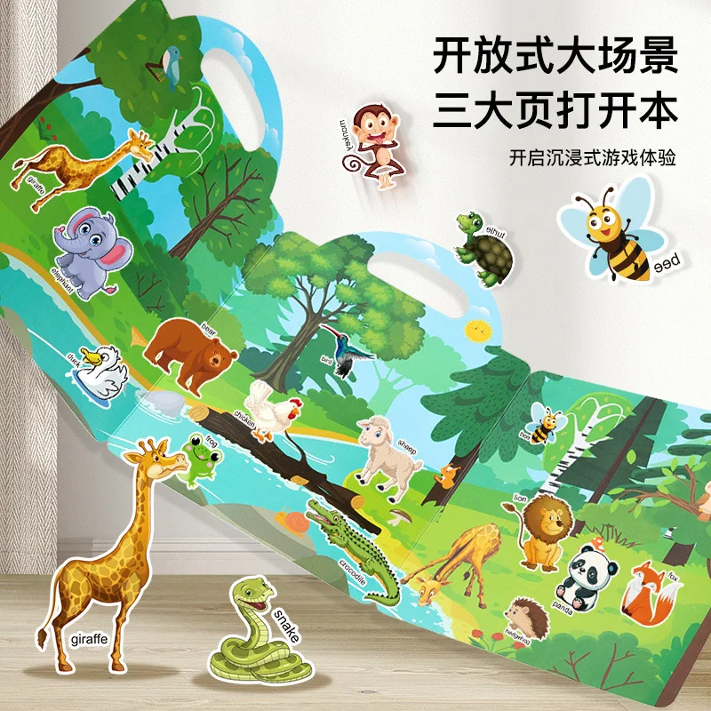 Age 2-4 Reusable Cartoon Sticker Book For Kids Multiple Scenos Diy Puzzle Game Educational Learning Classic Toys For Child Gifts