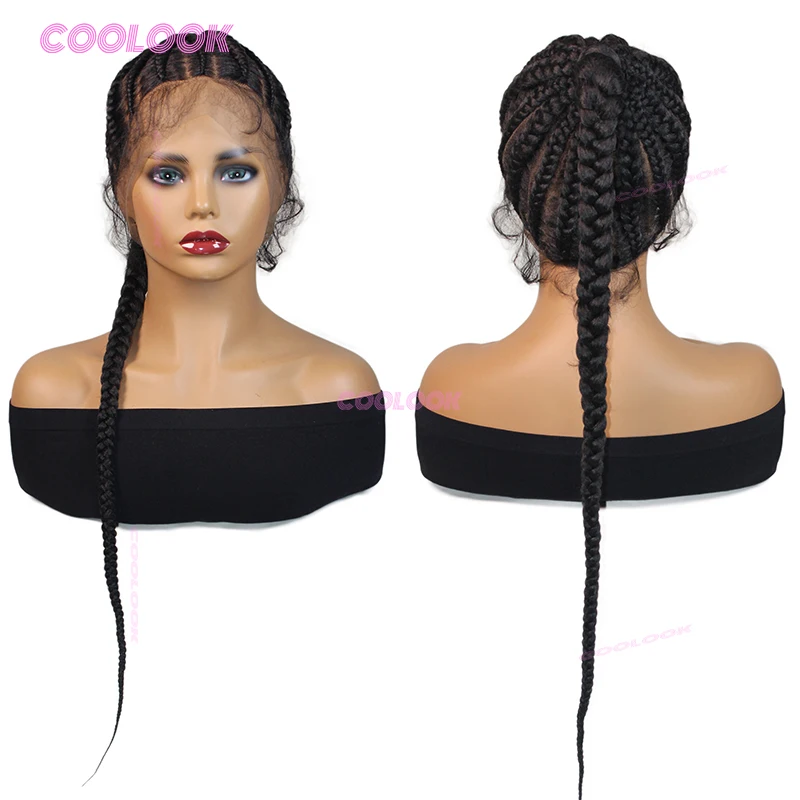 30 "Alta Coda di Cavallo Treccine Trecce Parrucche Dei Capelli Parrucche Intrecciate Sintetiche Per Le Donne Nere Box Treccia Parrucca Anteriore Del Merletto Pieno Parrucca Intrecciata