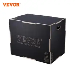 VEVOR Caja Pliométrica 3 en 1 Altura Ajustable 76/60/50 cm Caja de Salto Culturismo Fitness de Madera Antideslizante Carga de 204 kg para Entrenamiento Pliométrico Flexiones Sentadillas Gimnasio Hogar