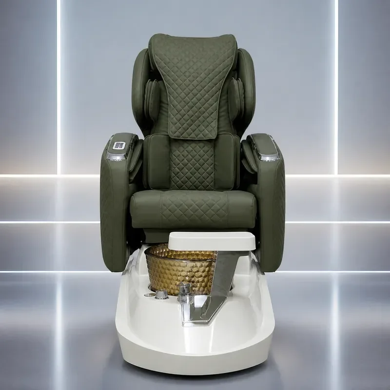 Hiroshi Transverse Mirror Electric Massage Pedicure Chair with Foot Bath and Nail Art Station for Beauty Use