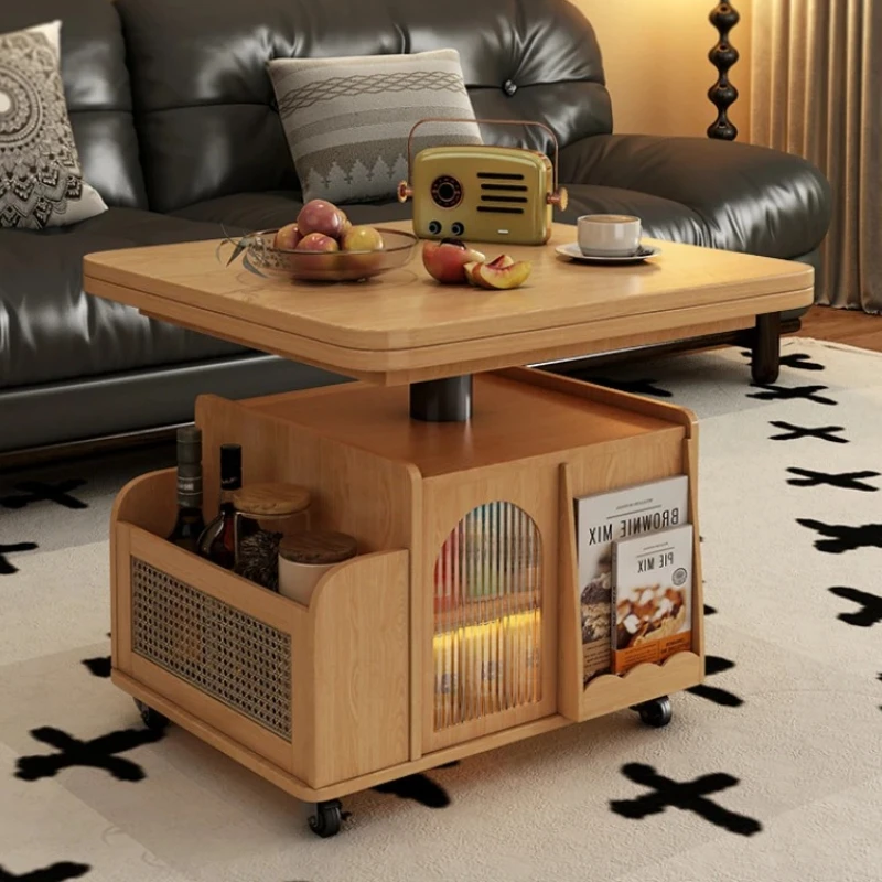 Living Room Luxury Coffee Table Multifunction Wood With Wheel Mobile Coffee Table Nordic Bedroom Table Basse Relevable Furniture
