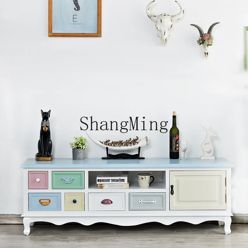 

ZYY solid wood TV cabinet coffee table combination pastoral small apartment living room TV cabinet furniture