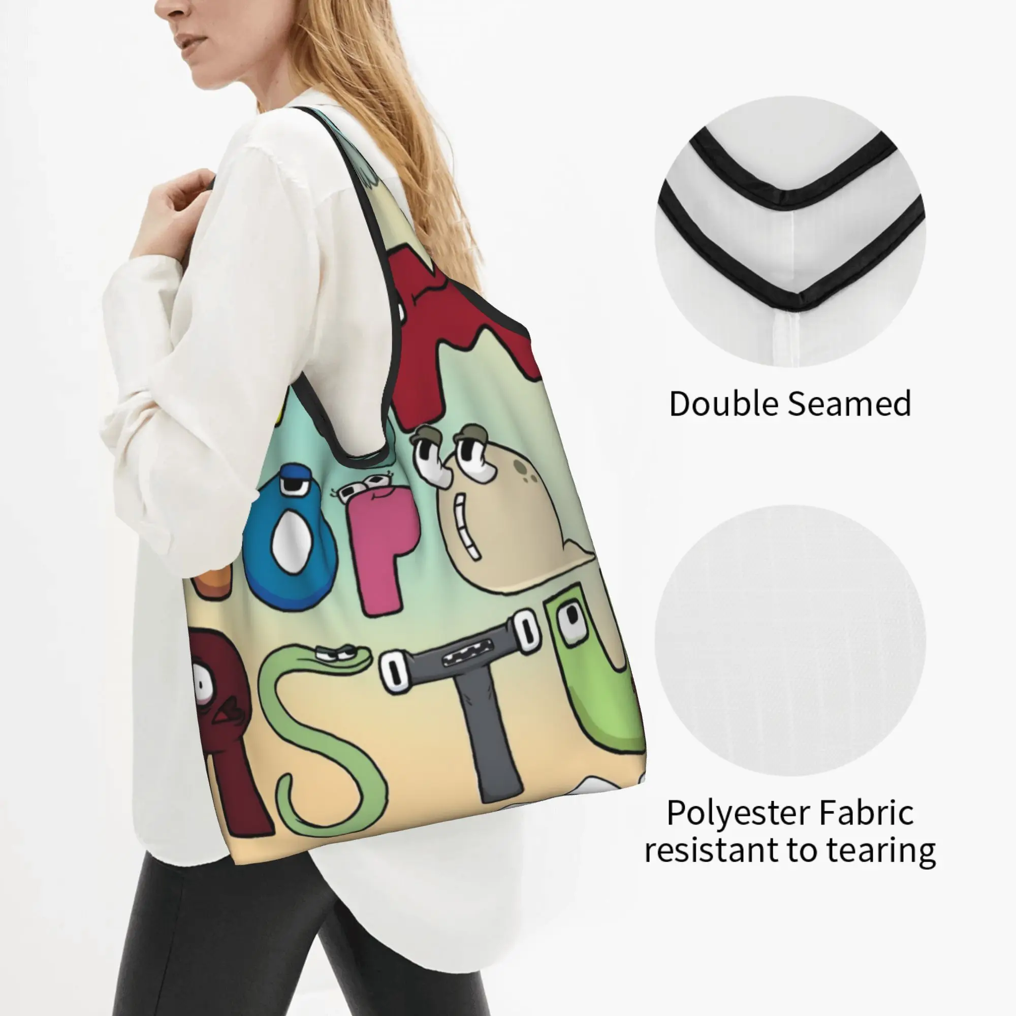 Reusable A-Alphabetes Hot Cartoon Shopping Bag Women Tote Bag Portable Cartoon Manga Groceries Shopper Bags