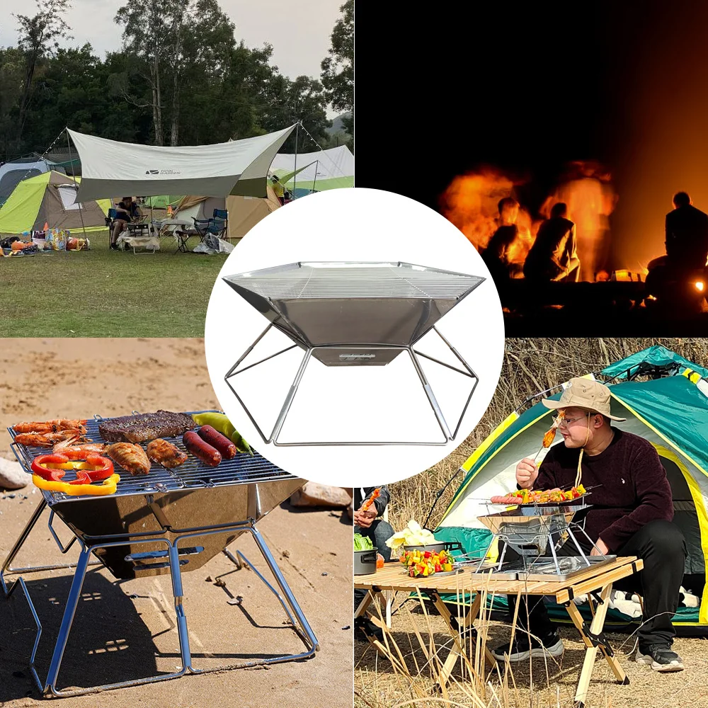 Folding Camping Brazier Portable Firewood Burner Hexagonal Hollow Bonfire Stove Campfire Furnace Fire Wood Stove for camping