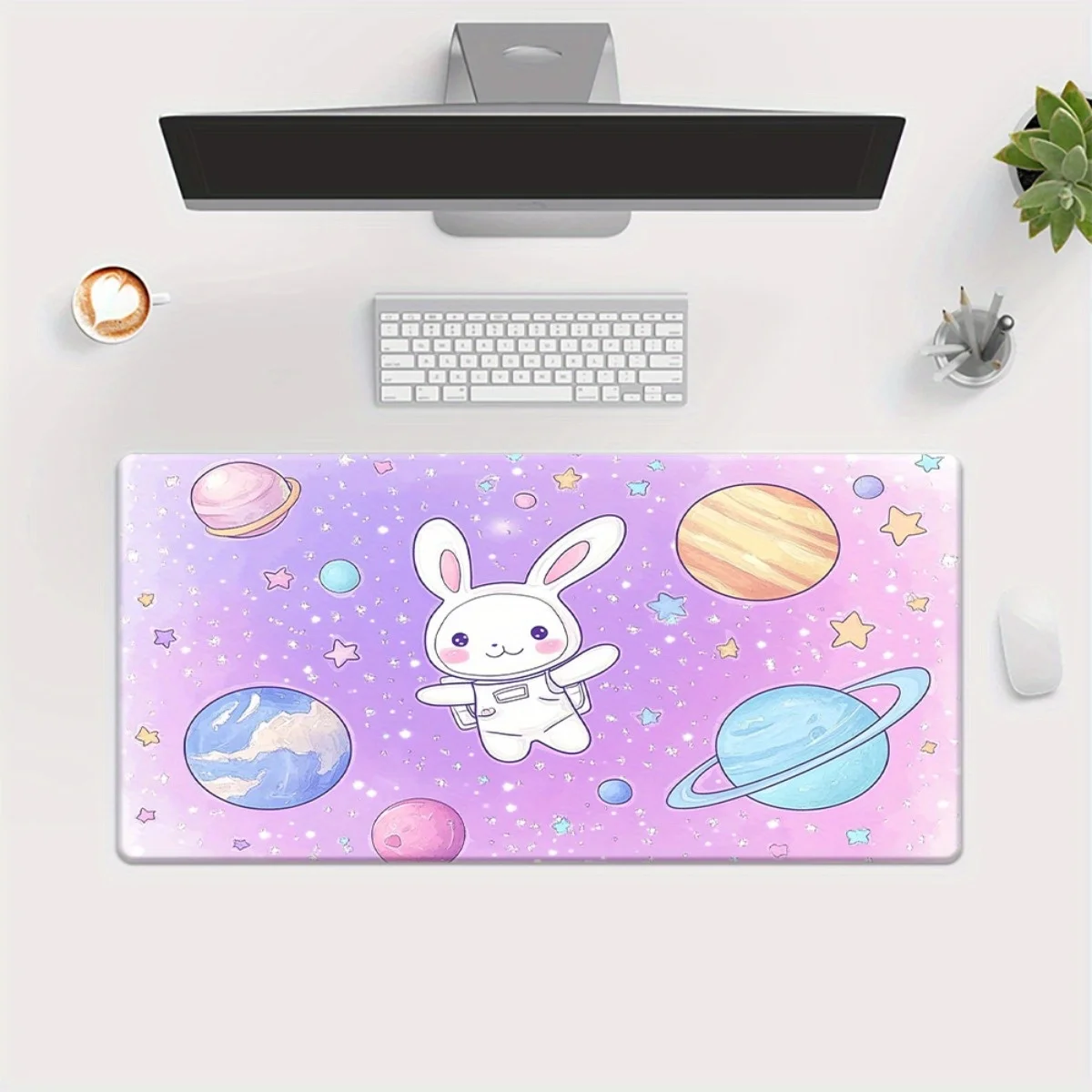 Astronaut Bunny Space XXL Desk Mat Large Gaming Mouse Pad Durable Rubber Base Office Mat