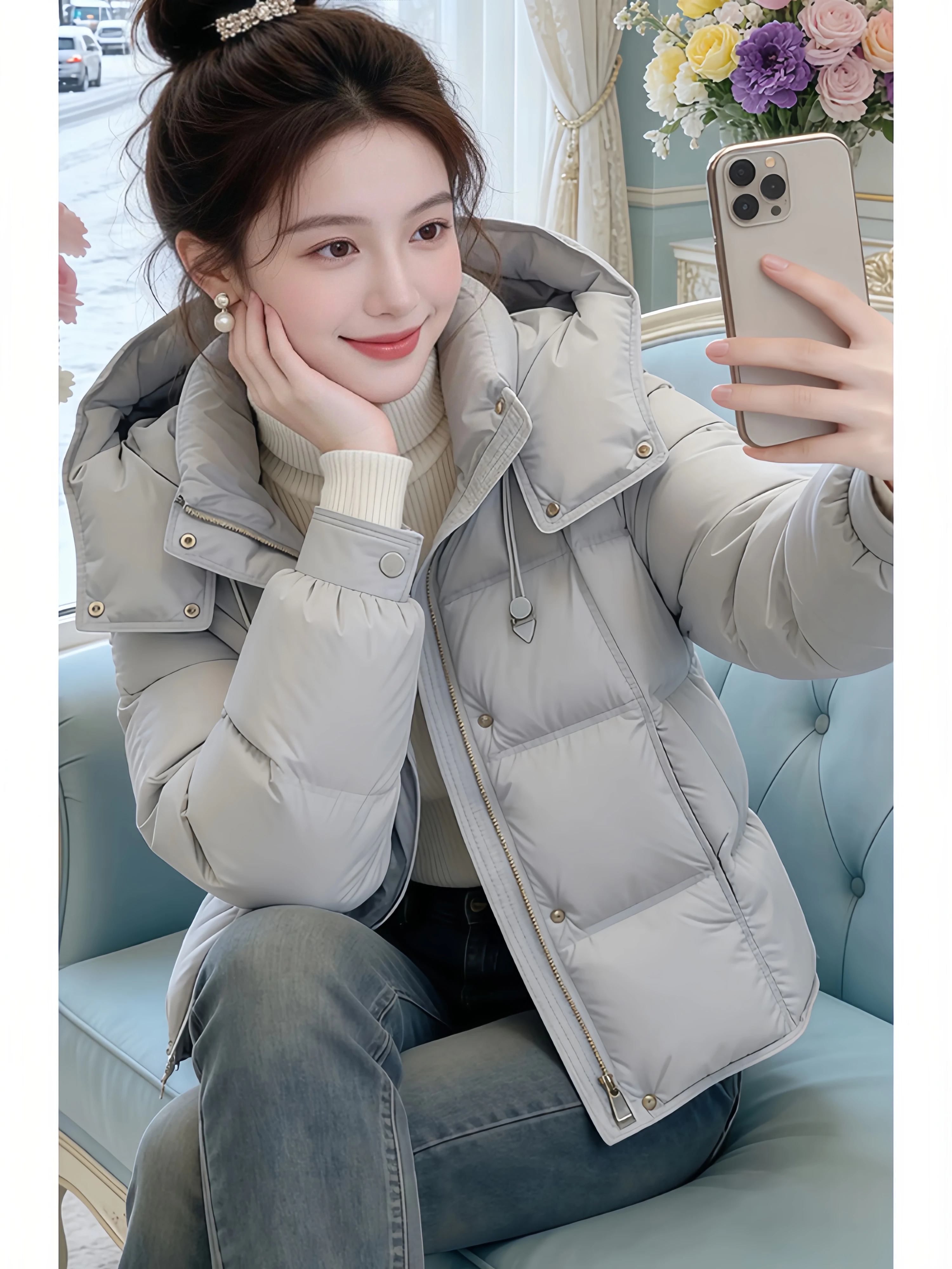 

Women's down Cotton Jacket Coat Thick Warm Bread Style Casual Cotton Padded Coat Winter New Arrival Korean Style Loose Fit