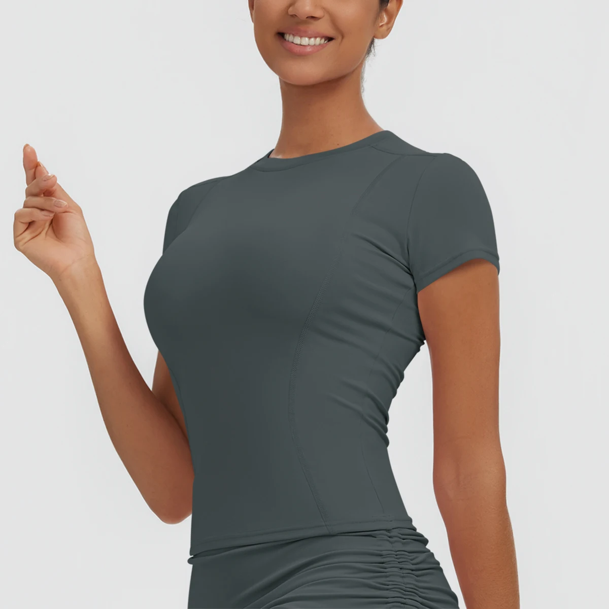 Neues Damen Sommer Yoga Kurzarm T-Shirt Lauf- und Radsport Einfarbiges Schnelltrocknendes Workout-Oberteil Enganliegend Atmungsaktive Yoga-Kleidung – Detail 39