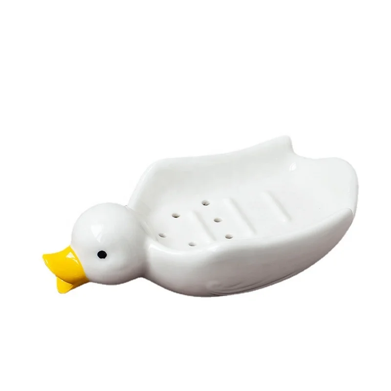 

Cute Duck Shape Ceramic Tray Holder Soap Dish Self Draining Soap Holder For Shower Bathroom Tub Kitchen Sink