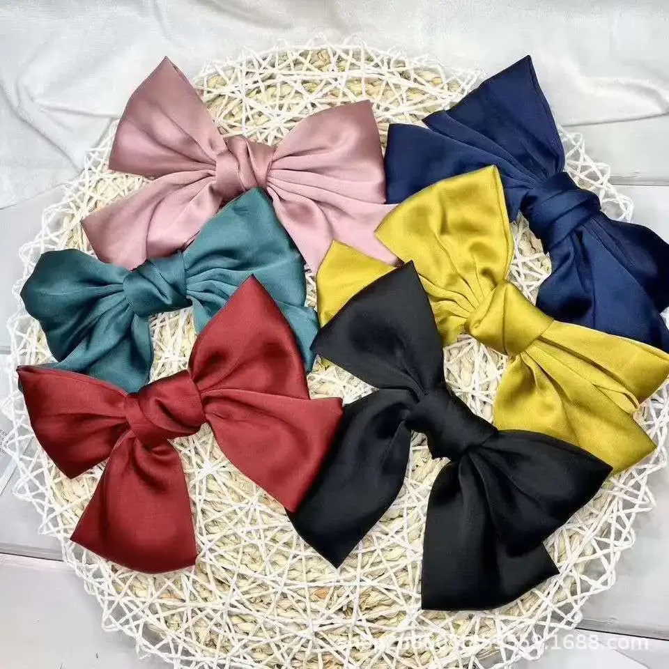 

AISHG New Bow Ribbon Hair Clip for Women Fashion Solid Bowknot Satin Hairpin Rubber Band Girls Ponytail Clip Hair Accessories