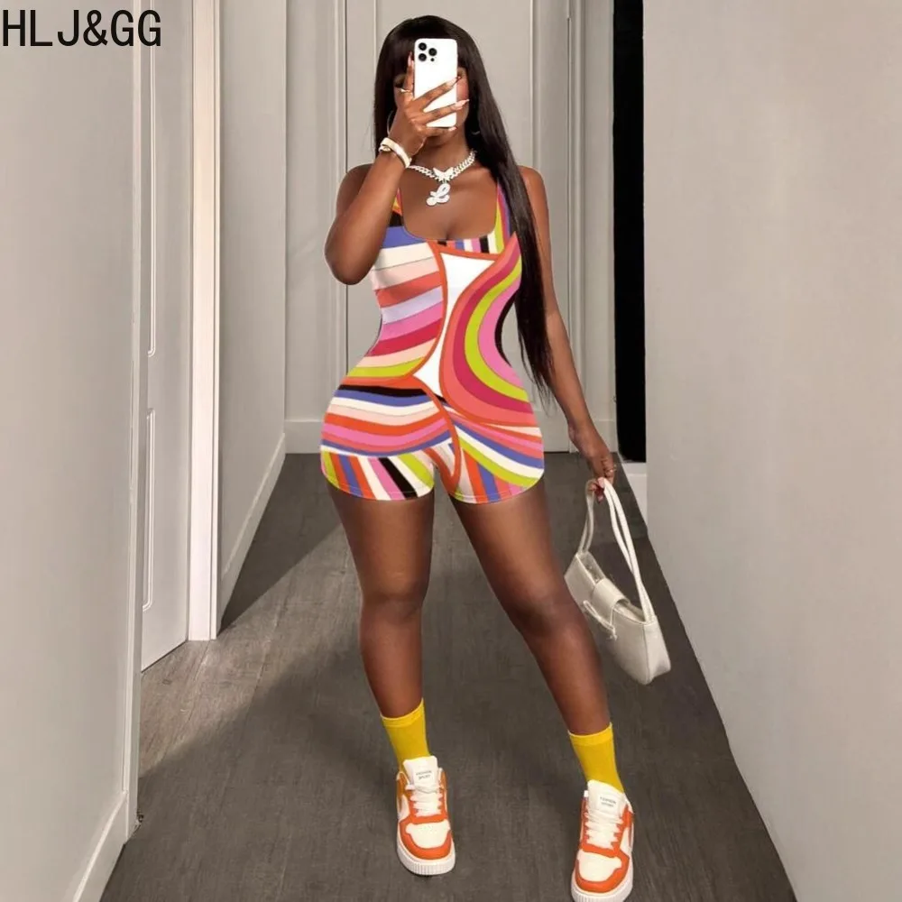 HLJ&GG Sexy Hot Girl Letter Printing Bodycon One Piece Rompers Women Tank Strap Sleeveless Slim Jumpsuits Y2K Fashion Streetwear