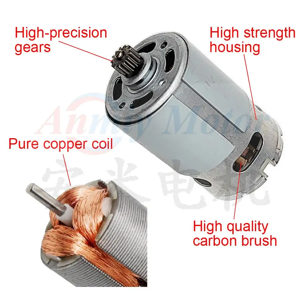 RS550 14 Teeth Drill Motor 9.6 10.8 12 14.4V 16.8 18 21 25 V Rechargeable Electric Screwdriver Motor Replacement with Metal Gear