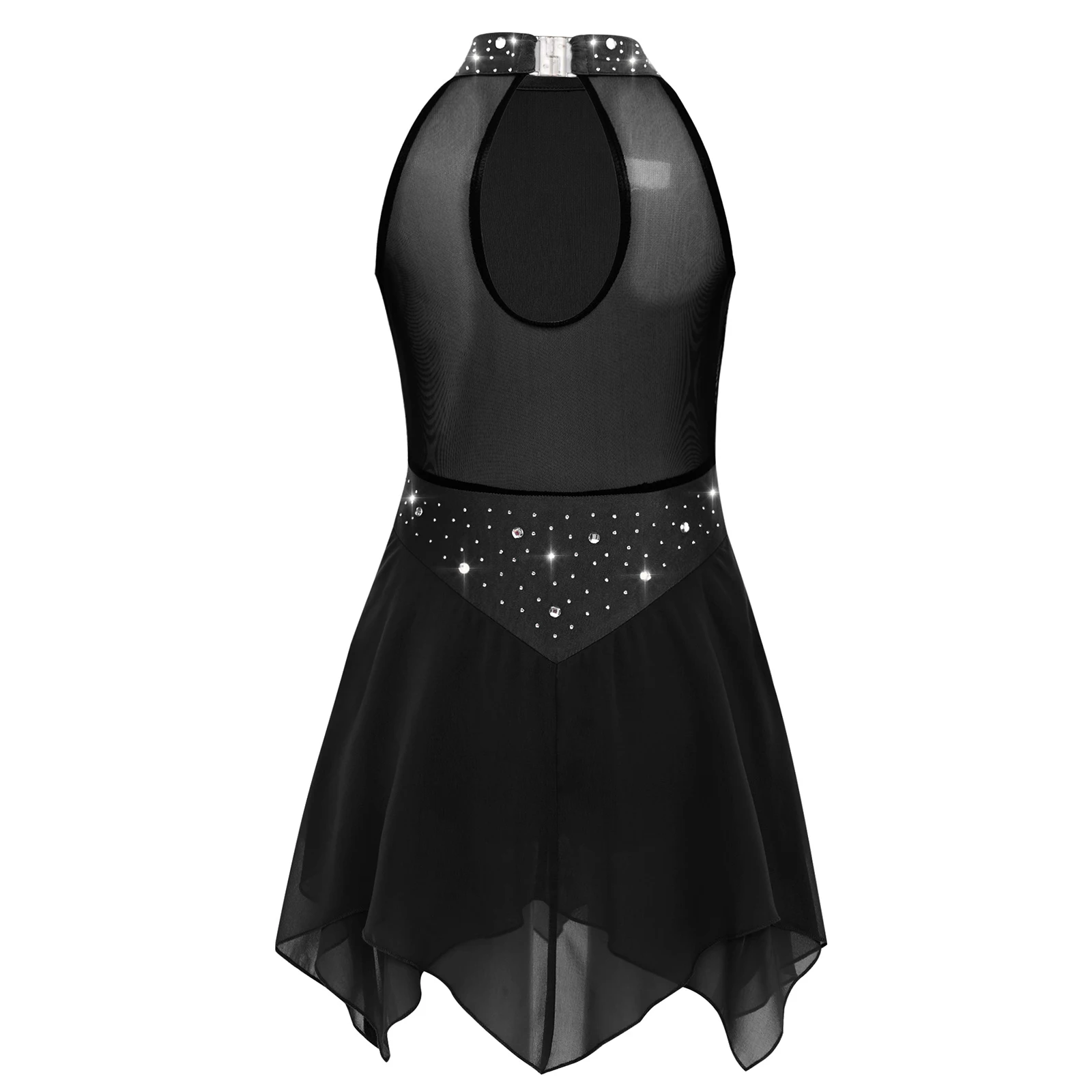 Girls Ballet Dress Figure Skating Clothes Modern Lyrical Dance Leotard Gymnastics Costume Mesh Tutu Shiny Performance Dancewear