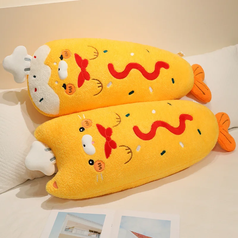 Long Shrimp Plush Pillow With Segmented Body Red Orange Pattern Chef Hat Version Or No Hat Soft Couch Cushion Holiday Gift